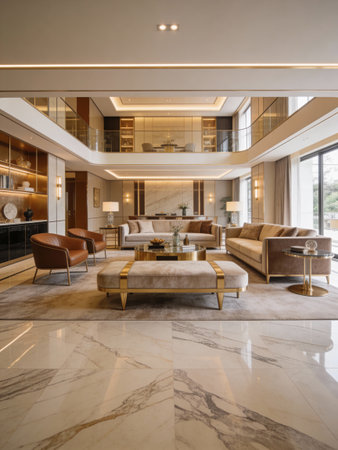 Interior of a modern living room in a luxury house. Nobody insideの写真素材