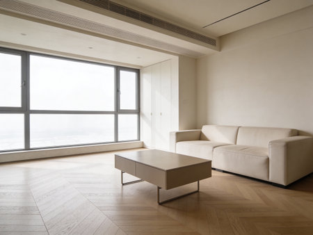 interior of modern house, living room view from the terrace