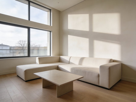 interior new house, sofa and coffee table in front of window