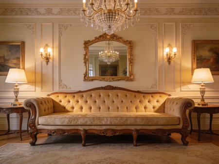 Luxury classic interior of the living room with a sofa.の写真素材
