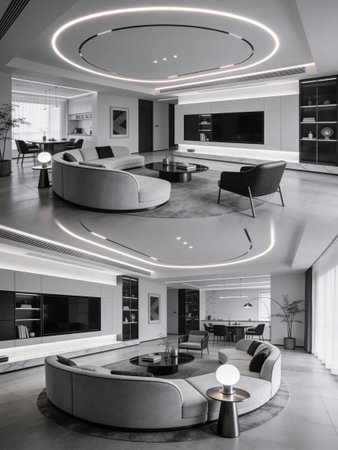 Luxury living room in a modern house. Interior design.の写真素材