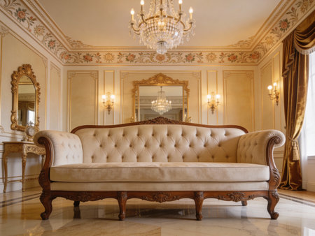 Luxury interior of the living room with a classic sofa.