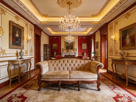 Luxury interior of a royal house. Baroque furniture.