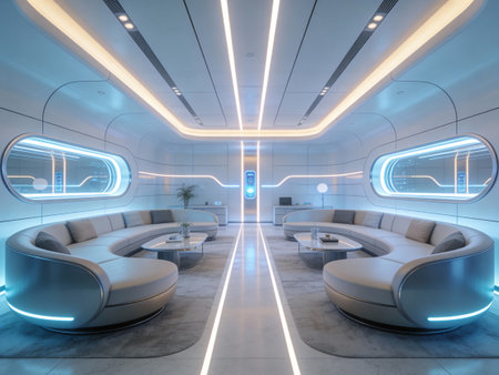 3d rendering of modern office interior with white walls and concrete floorの写真素材