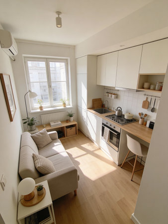 interior of a modern house, kitchen and dining area. Nobody insideの写真素材