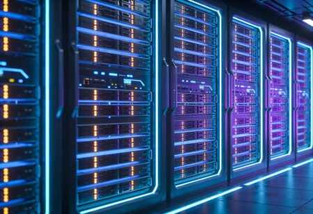 network server room data center room with rows of hard drives 3d rendering