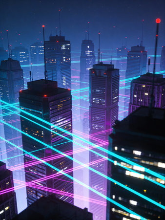 Abstract hologram of the city, night view of the city.