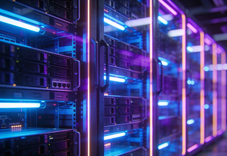 Network servers in data room Domestic Room. 3d rendering. Computer digital image.