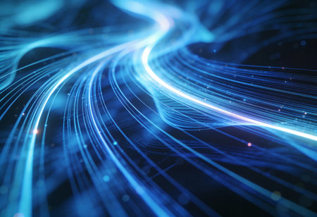 abstract blue background with glowing lines and bokeh, 3d render