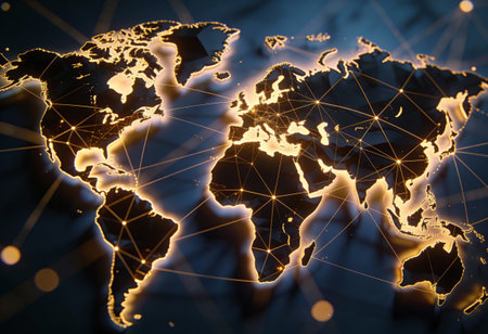 Global network connection over world map. Globalization concept. 3D renderingの写真素材