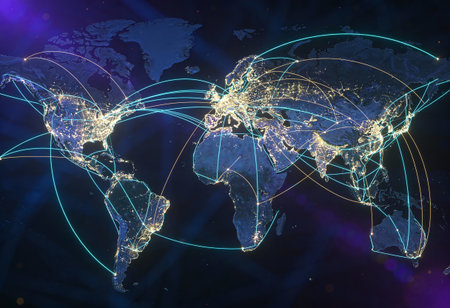 World map glowing on a dark background. Internet Concept of global business.