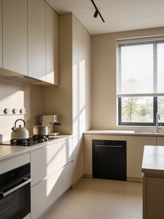 interior of new luxury house, kitchen and dining area. Nobody insideの写真素材