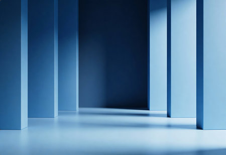 Abstract blue interior with empty room. 3D rendering. Mock up