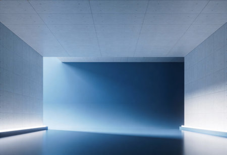 Interior of modern empty room with concrete walls and blue floor. 3d rendering