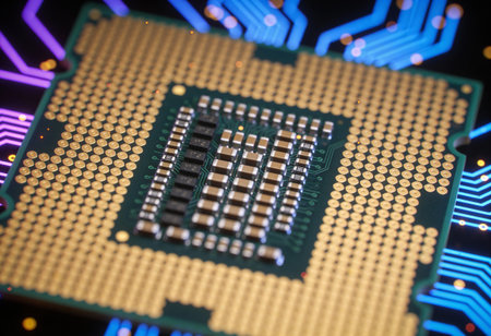 Close-up of electronic circuit board with microcircuits. Technology background