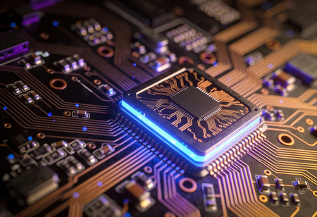 Circuit board close-up. Electronic computer hardware technology. Motherboard digital chip. Tech...