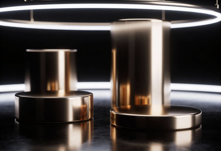 3d render of golden podium on black background. Luxury product displayの写真素材