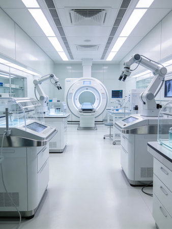 Interior of a modern hospital with equipment for tomography diagnostics