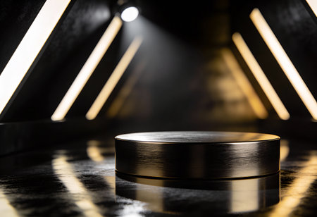 Round podium on dark background. Mock up, 3D Renderingの写真素材