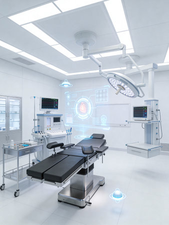 Interior of modern operating room with surgery equipment. 3d renderingの写真素材
