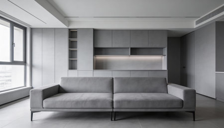 Modern living room interior with grey sofa. 3d rendering mock up