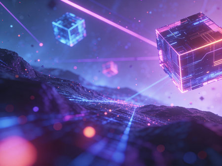 3D rendering of abstract technology concept background. Network connection structure.の写真素材