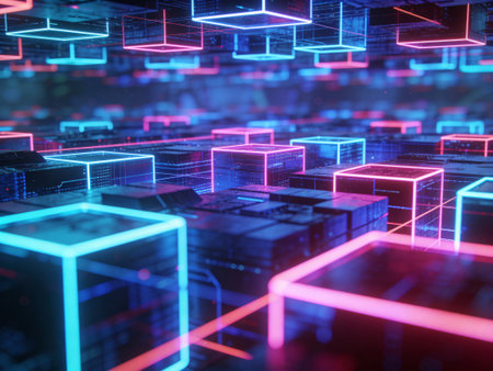 3d rendering of abstract background with cubes and neon lights. 3d illustration