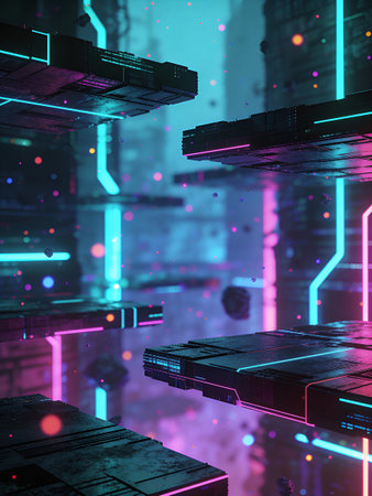Glowing neon abstract technology background. Network concept. 3D Renderingの写真素材