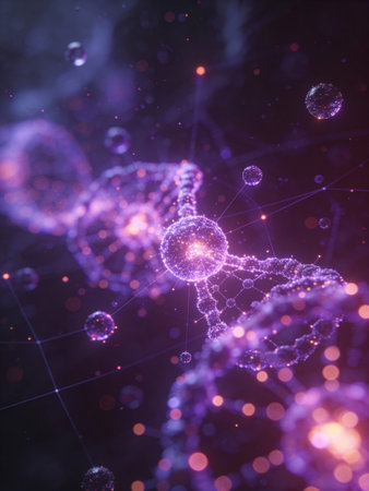 Abstract 3d rendering of DNA molecule structure. Bokeh lights.の写真素材