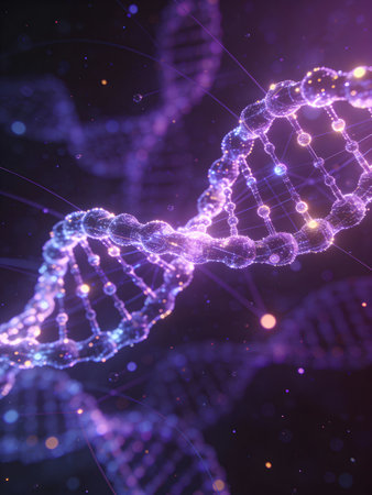 DNA molecule on dark background. 3d rendering toned image double exposureの写真素材