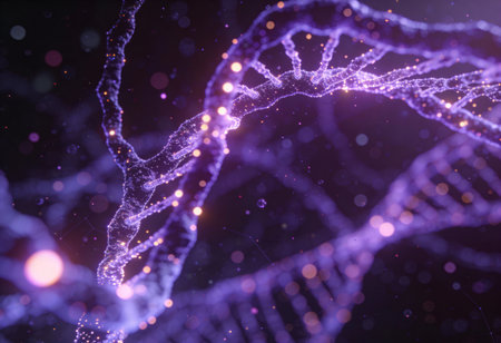 DNA molecule structure with glowing particles. Science and medical background. 3d rendering