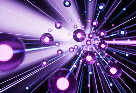 Futuristic abstract background with balls and lights. 3d rendering