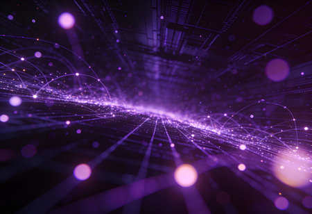 Abstract technology background with glowing lines and dots. 3d rendering.