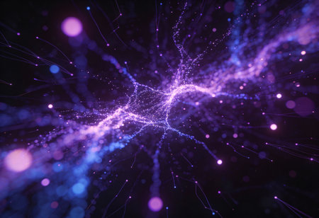 Abstract technology background with glowing lines and dots. 3D Rendering