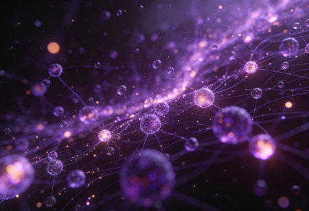 Abstract 3d rendering of network structure. Futuristic background with glowing particles.