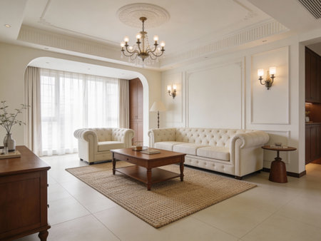 Luxury living room interior in classic style with sofa and coffee table