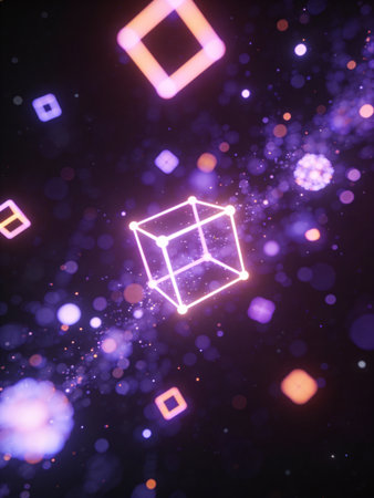 Abstract background with glowing geometric figures. 3D rendering. Virtual reality concept.