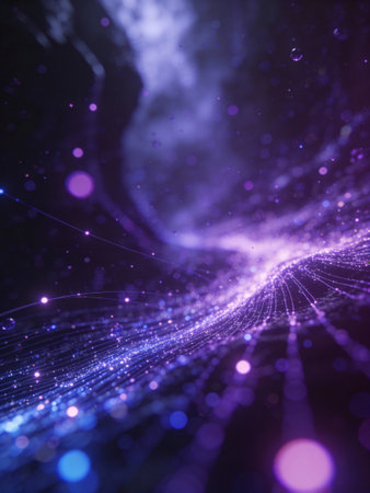 3d rendering of abstract particles in space with depth of field and bokeh