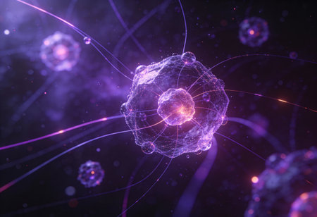 3D illustration of abstract science background with glowing particles. Bacteria and microorganism...