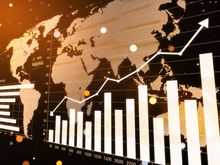 financial graph on digital screen with world map, business and investment concept