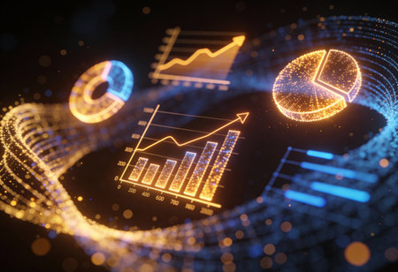 financial charts and graphs on a dark background. 3d rendering toned image