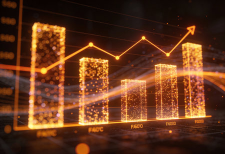 Glowing business graph on dark background, 3d rendering toned imageの写真素材