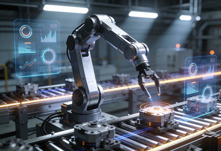 Automation industry 4.0 concept with 3d rendering robotic arms