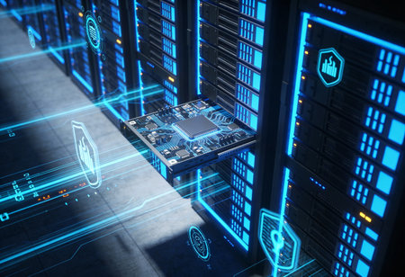 3d rendering server room data center technology concept with circuit board.
