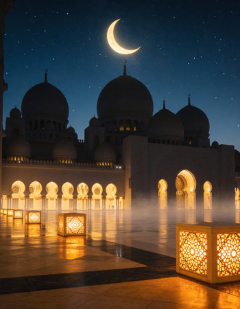 Sheikh Zayed Grand Mosque at night, Abu Dhabi, United Arab Emirates