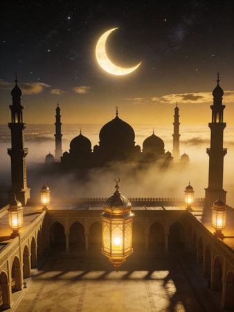 Ramadan Kareem background with mosque and moon. Ramadan Kareem background.の写真素材