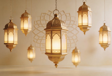 Lanterns on the ceiling, Ramadan Kareem background.の写真素材