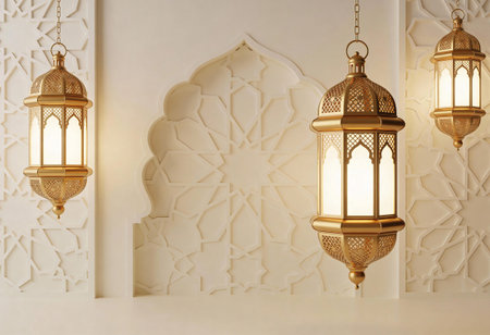 Lanterns in morocco style on a white wall