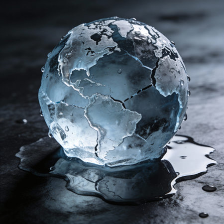Ice globe on black background. Global warming concept. 3D Rendering
