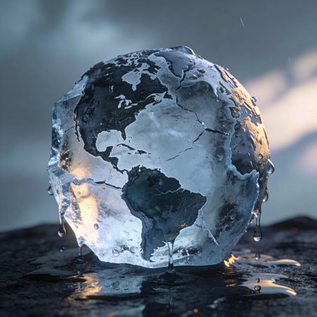 Ice globe on dark background. Global warming concept. 3D rendering